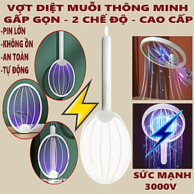 Mua Vợt Diệt Muỗi Thông Minh Gấp Gọn 2 Trong 1 Kiêm Đèn Bắt Muỗi Tự Động Ban Đêm 3000V Gấp Gọn  2 Lớp Lưới Bảo Vệ An Toàn