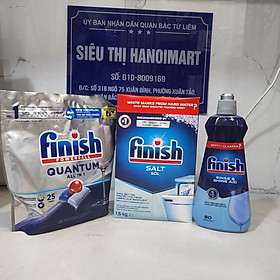 Combo viên rửa bát Finish Quantum 25 viên + Muối Finish 1,5kg + Nước làm bóng Finish 400ml - combo viên+muối+bóng