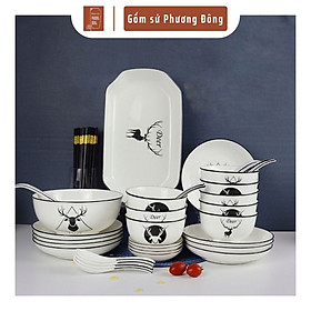 Mua Bộ chén đĩa  bát đĩa đẹp giá rẻ chất liệu gốm sứ cao cấp  họa tiết hươu vẽ tay thủ công độc đáo
