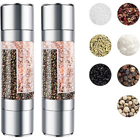 2PCS tiêu và muối 2 trong 1 với máy xay gốm có thể điều chỉnh - Moulin muối thủ công bằng thép không gỉ - Pepper và Spices Mill
