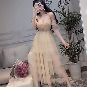 Đầm xoè trễ vai lưới kết cườm xếp tầng -MS193V- Size M/L đến 57kgMM MM