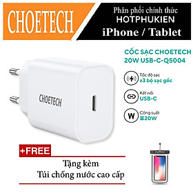 Cóc củ sạc type c sạc nhanh 20W chuẩn PD 3.0 cho iPhone / iPad / Smartphone Android Samsung xiaomi Oppo Huawei hiệu CHOETECH Q5004 trang bị công nghệ chip sạc thông minh, thiết kế siêu nhỏ gọn, cổng cắm EU, thương hiệu của Đức - hàng nhập khẩu