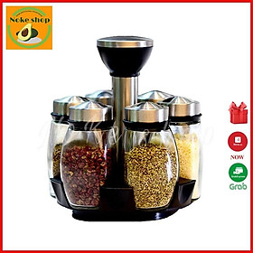 Mua Bộ 6 hũ lọ thuỷ tinh đựng gia vị kèm giá xoay 360 độ