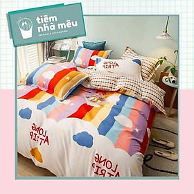 Bộ Chăn Ga Gối Cotton 80% m6/m8/2m-Full size Tiệm Nhà MêuSet 4 Món 2 Vỏ gối ,drap ,vỏ chăn Cầu Vồng Mây Cười Trẻ Trung