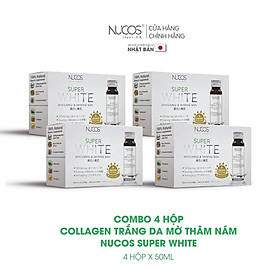 Combo 4 hộp Collagen trắng da mờ thâm nám Nucos Super White 50ml x 40 chai