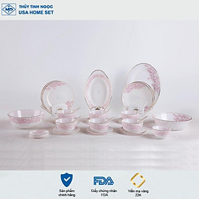 Mua Bộ bát đĩa 28 sản phẩm thủy tinh ngọc họa tiết hoa dây hồng USA Homeset