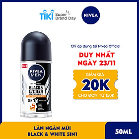 Lăn Ngăn Mùi NIVEA MEN Black & White Ngăn Vệt Ố Vàng Vượt Trội 5in1 (50ml) - 85392