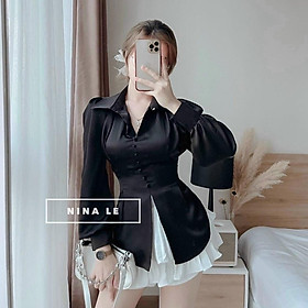 Sét áo sơmi phi cột nơ kèm chân váy xoè siêu hot