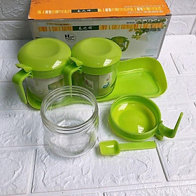 Mua Bộ 3 hủ thủy tinh đựng gia vị kèm khay - khay đựng gia vị nhà bếp có muỗng