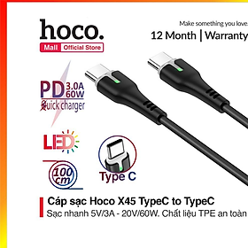 Mua Cáp sạc Hoco X45 Sạc nhanh 3A thế hệ mới TypeC sang TypeC đèn LED báo sạc cho Samsung Note 10 Huawei Mate Oppo Reno3