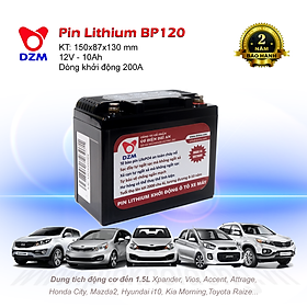 Pin khởi động Ô tô DZM BP120, Tuổi thọ 8-10năm | Thay bình Ắc quy | Pin Lithium LifePO4 | 12V - 10Ah - 200A
