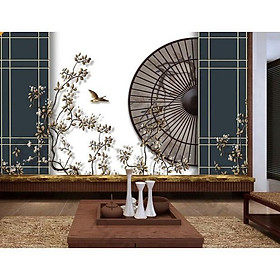 Vòng hoa cổ điển bên cánh quạt, Tranh 3d dán tường hiện đại trang trí phòng khách phòng ngủ(tích hợp sẵn keo) MS1202563