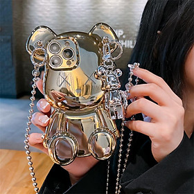 Ốp lưng chống sốc luxury cho iPhone 13 Pro / 13 Pro Max / 14 Pro / 14 Pro Max kiểu dáng gấu Kwas có dây đeo và gấu mini siêu cute hiệu HOTCASE - thiết kế sang trọng nữ tính, chống sốc cực tốt, chất liệu cao cấp - Hàng nhập khẩu - Gold - iPhone 14 Pro