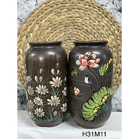 Mua Bình cắm hoa nghệ thuật  men mộc  họa tiết vẽ thủ công. Gốm sứ Bát Tràng.