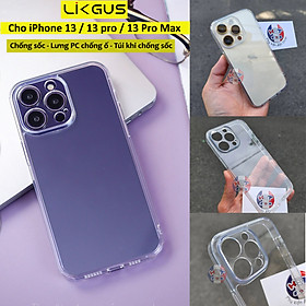 Ốp lưng chống sốc trong suốt bảo vệ camera cho iPhone 13 Pro Max / 13 Pro / iP 13 hiệu Likgus Camshield - Trang bị đệm khí 4 góc, viền TPU chống trầy xước, lưng PC cường lực chống sốc - Hàng nhập khẩu