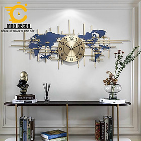 Mua Đồng Hồ Treo Tường Hình Map màu xanh decor phòng khách sang trọng