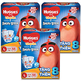 Combo 3 Gói Tã Quần Huggies Dry Gói Cực Đại Angry Birds phiên bản giới hạn L68 (68 Miếng) - Tặng 8 miếng