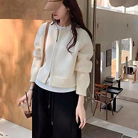 Áo cardigan len nữ dệt kim dáng ngắn phong cách Hàn Quốc có khoá kéo freesize dưới 60kg