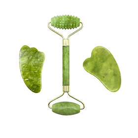 Jade Stone Set Jade Roller & 2 Gua Sha Scrapers Massage Tools for Facial Skin Care Anti-aging Face Eye Neck Beauty