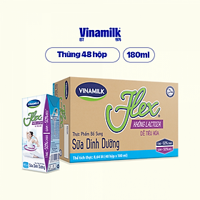 Hình ảnh Thùng 48 Hộp Sữa Tiệt Trùng Vinamilk  Flex Không Lactose (180ml / Hộp)