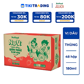 Thùng 48 hộp Thức Uống Sữa Tươi Trái Cây Tươi Nuvi Vị Dâu 180ml - Tăng Cường Chiều Cao, Phát Triển Trí Não