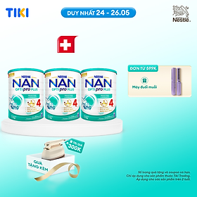 Bộ 3 lon Sữa bột NAN OPTIPRO PLUS 4 Nestle Bé 2-6 tuổi 1500g/lon Giúp tiêu hóa tốt - Tặng Bàn ủi khô & hơi nước cầm tay Gaabo