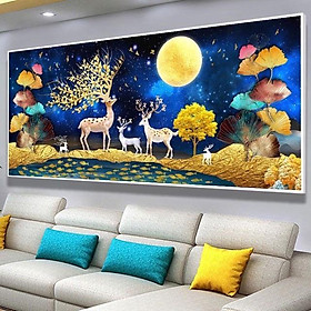 Mua TRANH THÊU KÍN PHONG CẢNH HƯƠU NAI TÀI LỘC E78 (100X55) - TRANH CHƯA THÊU