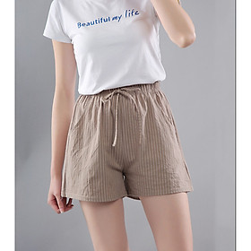 Quần short đũi nữ Đũi Việt thiết kế kẻ sọc nhỏ 2 túi lưng chun DV36