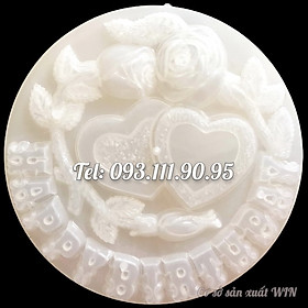 Mua Khuôn rau câu sinh nhật Happy Birthday trái tim đôi hoa hồng – Khuôn hình tròn loại 30 cm – Mã số 1055