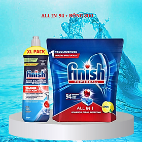 Combo 94 Viên rửa bát Finish All in 1 max + Nước làm bóng Finish 750ml