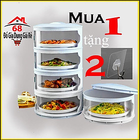 Lồng bàn 5 tầng giữ nhiệt đậy thức ăn thông minh chống ruồi muỗi bụi bặm tặng móc dính tường