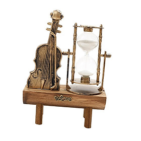 Violin Hourglass Rotating Sand Timer Home Office Decoration Wooden Base Gift