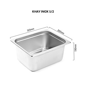 Khay Inox đựng thực phẩm, khay đựng thức ăn buffet  đủ size - inox 201 (	364184/364185/364186/364189/364191/364193/364195/364197/364199/364702/364704/364706/364708/364187) - không nắp - 6'' - 1/2: 325*265*150mm