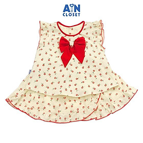 Bộ áo váy ngắn bé gái họa tiết Hoa Bông tuyết đỏ nơ cara - AICDBGJ7VZ7H - AIN Closet