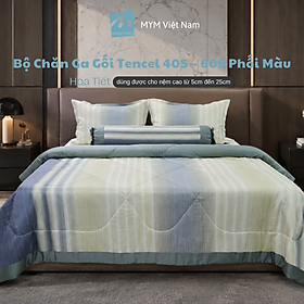 Bộ Chăn Ga Gối Tencel Lyocell 40S In Họa Tiết Phối Màu 60S, Ga Bo Thun 1m6, Bộ 5 Món MYM
