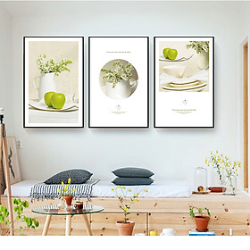 Tranh bộ treo tường - Bộ tranh apple  CC192 - In trên vải canvas kim tuyến , khung composite,  thích hợp treo phòng khách, phòng ngủ, phòng ăn...