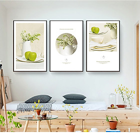 Mua Tranh bộ treo tường - Bộ tranh apple  CC192 - In trên vải canvas kim tuyến   khung composite   thích hợp treo phòng khách  phòng ngủ  phòng ăn...