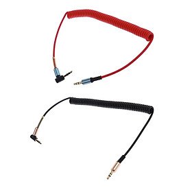 2 Pieces 3.5mm (1/8 Inch) M-M L-Shaped Plug Coiled Audio Cable Wire Headphone Extension Cable Black+Red