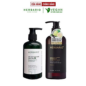 Combo Dầu gội thảo dược sạch gàu 5T Herbario 250ml + Dầu gội vỏ bưởi bồ kết Herbario 300ml giảm rụng tóc