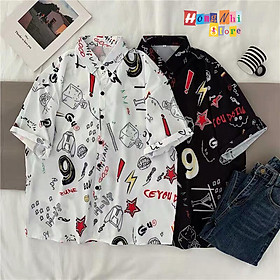 Áo Sơ Mi Hoạ Tiết Tay Lỡ Dáng Rộng, Sơ Mi Tay Lửng Unisex - MM