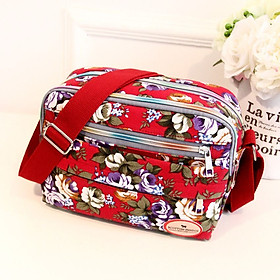 Túi giỏ xách đeo chéo nữ đẹp họa tiết hoa 5 ngăn size 26cm chất liệu vải dù chống thấm nước, chống xước cao cấp TX062