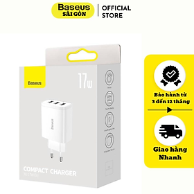 Củ Sạc Đa Năng 3 cổng USB CCXJ Baseus Compact Charger 17W (nhỏ gọn, an toàn, 17W)- Hàng chính hãng