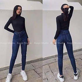 Quần Jean Nữ Lưng Cao Thiết Kế 2 Khuy, Quần Jeans Bó Vải Loại 1 Dày Mịn Tôn Dáng Quần Skinny Jean