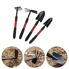 Bộ 4 Món Dụng Cụ Làm Vườn Tay Cầm Bọc Cao Su Chắc Chắn Siêu Tiện Dụng, Gồm Cuốc, Xẻng, Cào Đất