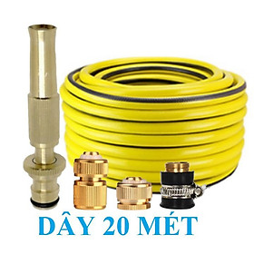 Bộ dây vòi xịt nước rửa xe, tưới cây . tăng áp 3 lần, loại 20m 206701 đầu đồng, cút đồng+ tặng đai