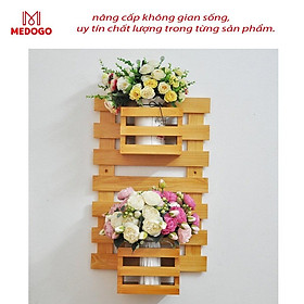 Kệ gỗ ban công có hộp pallet trồng cây cảnh trang trí nội thất sân vườn đẹp