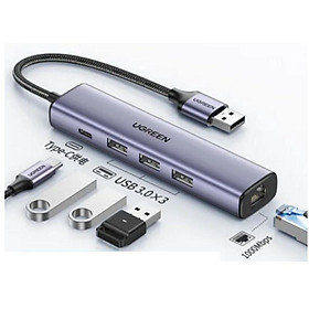 Bộ chuyển đổi USB C sang cổng mạng LAN và 3 USB 3.0 màu xám Ugreen 20915 gigabist Ethernet CM475 - HÀNG CHÍNH HÃNG