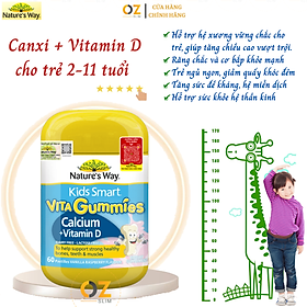 Canxi + Vitamin D cho trẻ 2-11 tuổi Gummies Calcium Vitamin D Nature's Way Úc giúp hỗ trợ xương, răng và cơ bắp khỏe mạnh, cao lớn - OZ Slim Store - 60 viên/Lọ