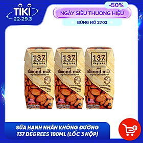 Sữa Hạt Hạnh Nhân Không Đường 137 DEGREES 180ml Lốc 3 hộp