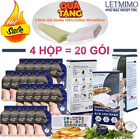 Combo 4 Hộp Nhuộm Tóc bạc LETMIMO màu Nâu Đen_2N, 20 gói + QUÀ TẶNG 2 khăn gội bestke 83*33